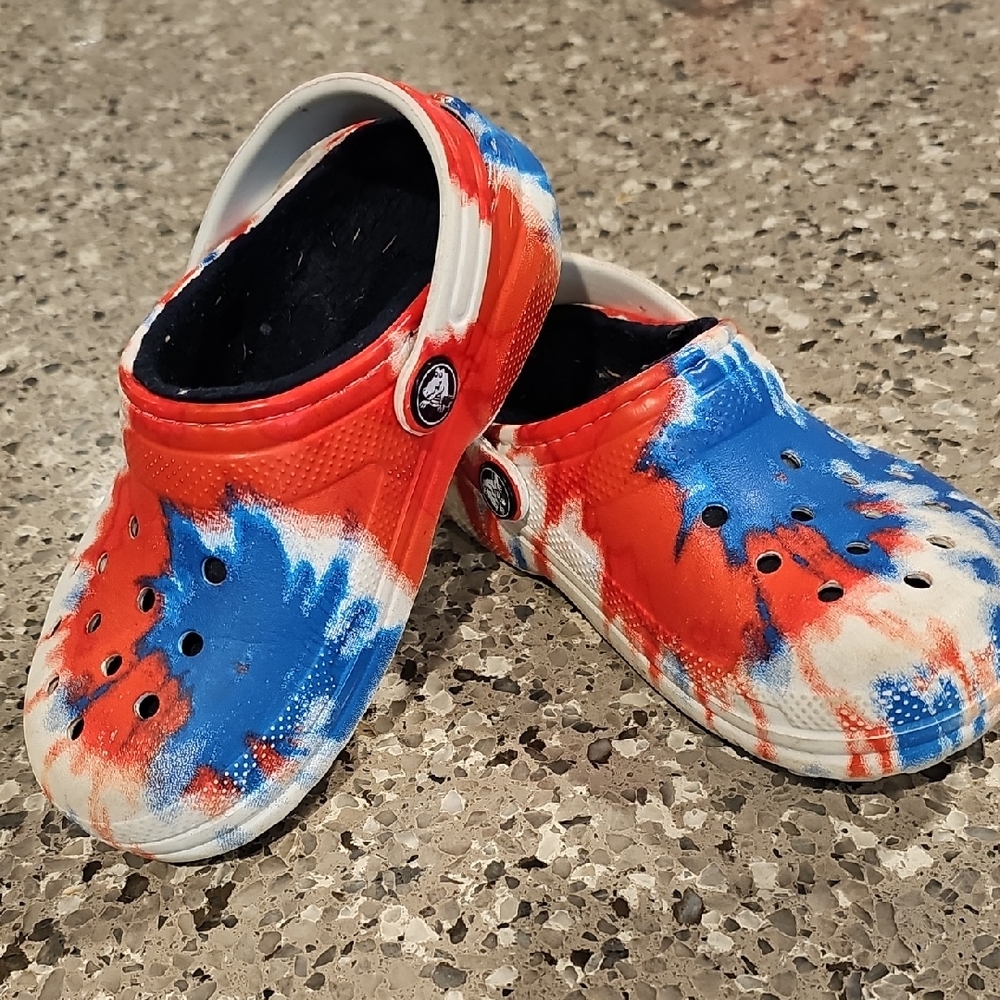 Crocs Toddler 11 Tie-Dye Clog Sandals - Red, Blue & White